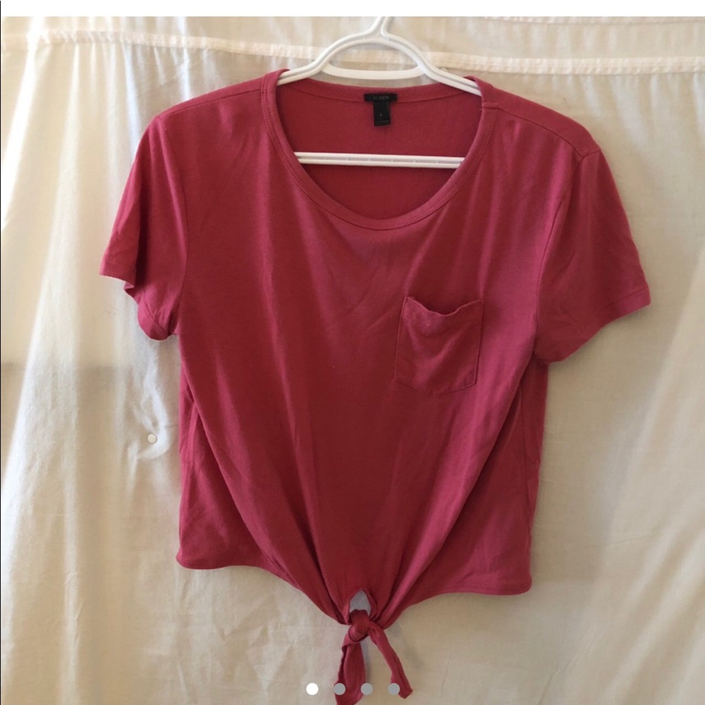 Jcrew dark rose tshirt blouse with tie at bottom
